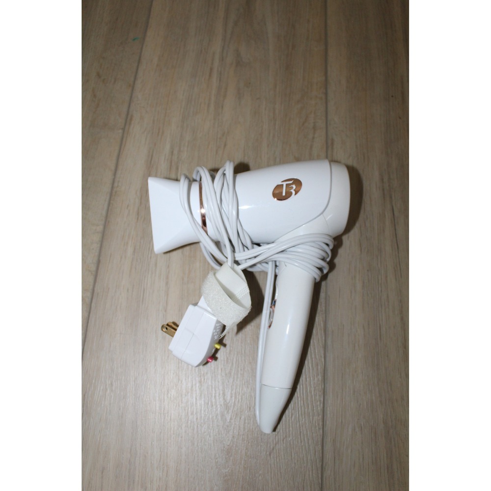 T3 Micro Featherweight Compact Folding Travel Hair Dryer White Rose Gold Bag